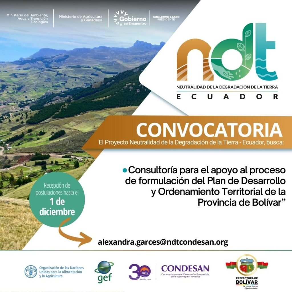 CONVOCATORIA: Consultoría para el apoyo al proceso de formulación del Plan de Desarrollo y Ordenamiento Territorial de la Provincia de Bolívar