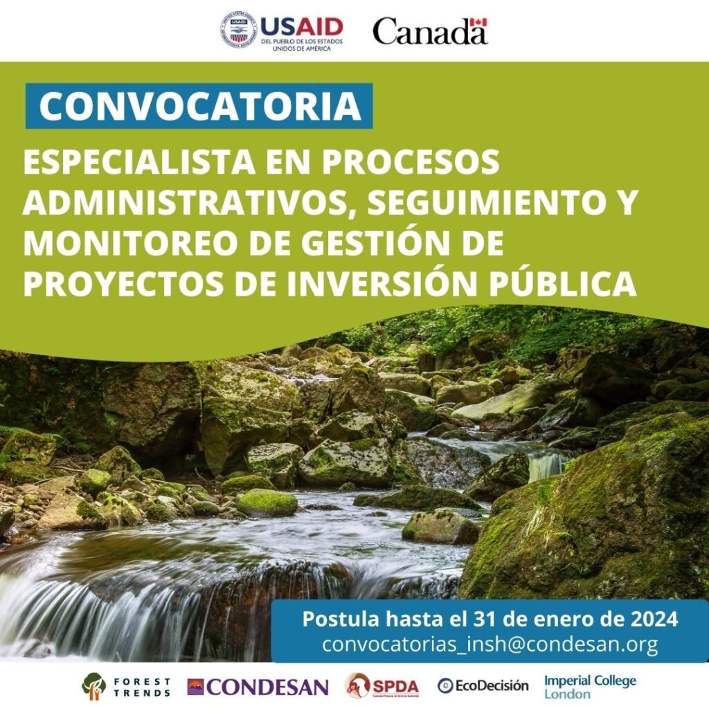 CONVOCATORIA:  Especialista en procesos administrativos, seguimiento y monitoreo de gestión de proyectos de inversión pública