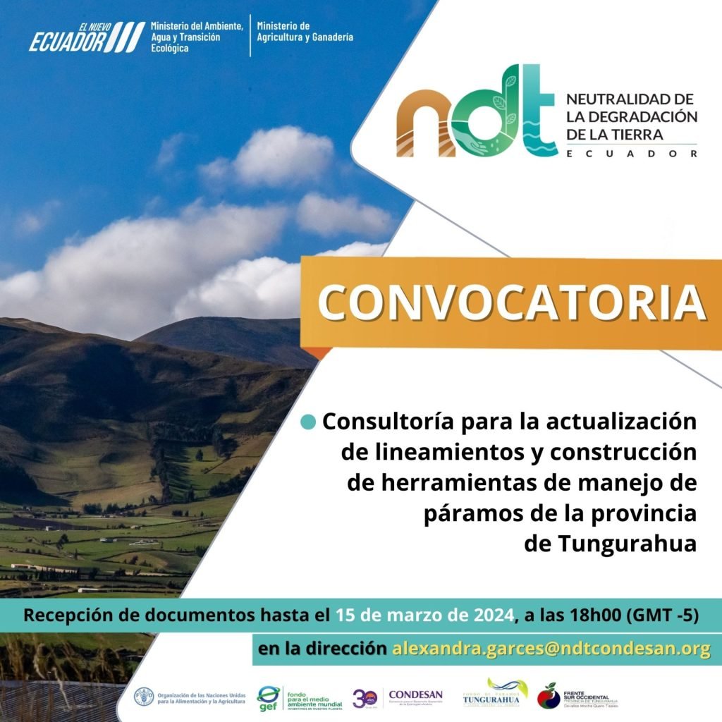 CONVOCATORIA: Consultoría para la actualización de lineamientos y construcción de herramientas de manejo de páramos de la Provincia de Tungurahua