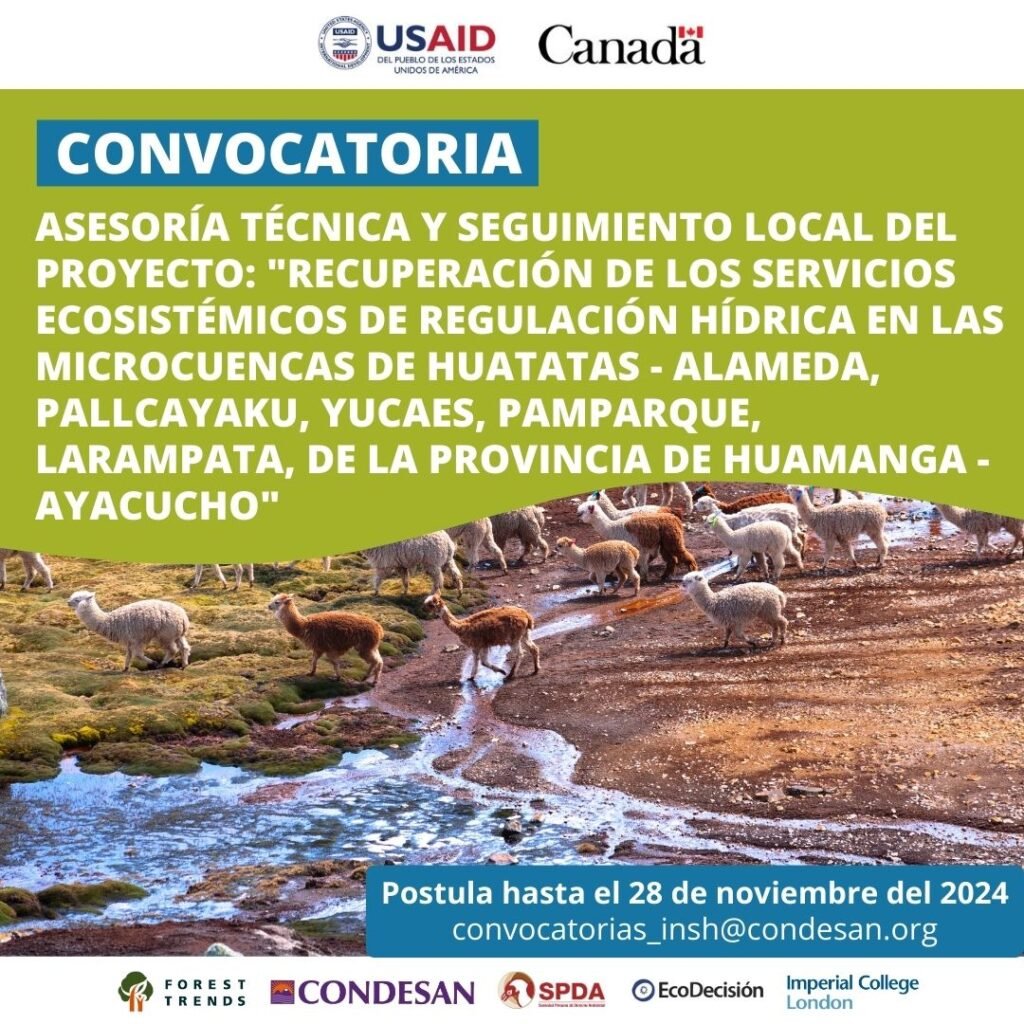 CONVOCATORIA: Asesoría Técnica y Seguimiento Local del Proyecto: “Recuperación de los servicios ecosistémicos de regulación hídrica en las microcuencas de Huatatas – Alameda, Pallcayaku, Yucaes, Pamparque, Larampata, de la provincia de Huamanga – Ayacucho”(Nombre corto: Proyecto Yucaes)