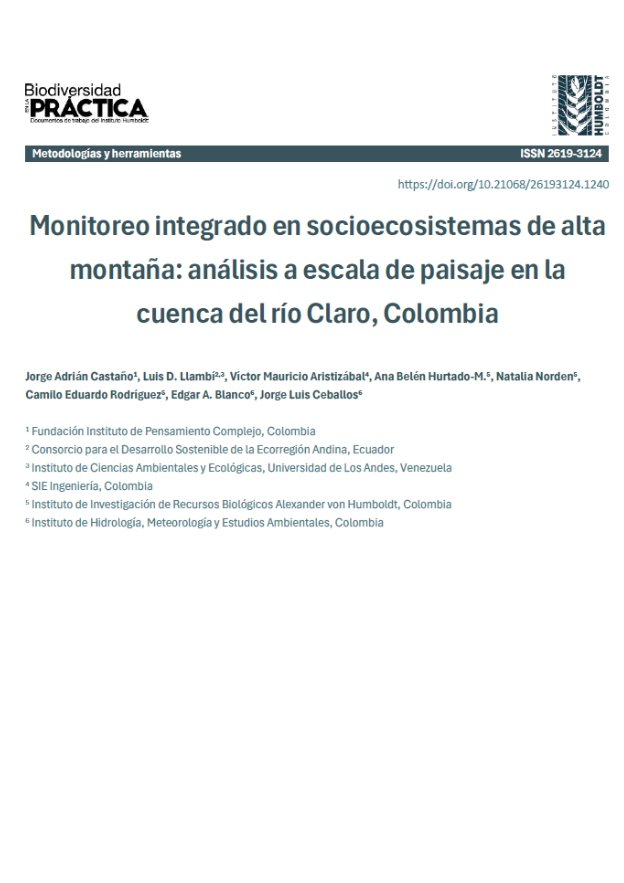 Monitoreo integrado en socioecosistemas de alta montaña: análisis a escala de paisaje en la cuenca del río Claro, Colombia